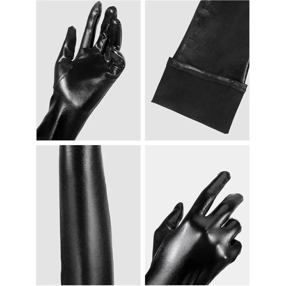 Women's Shiny Wet Look Gloves Stockings Halloween Costume Accessories